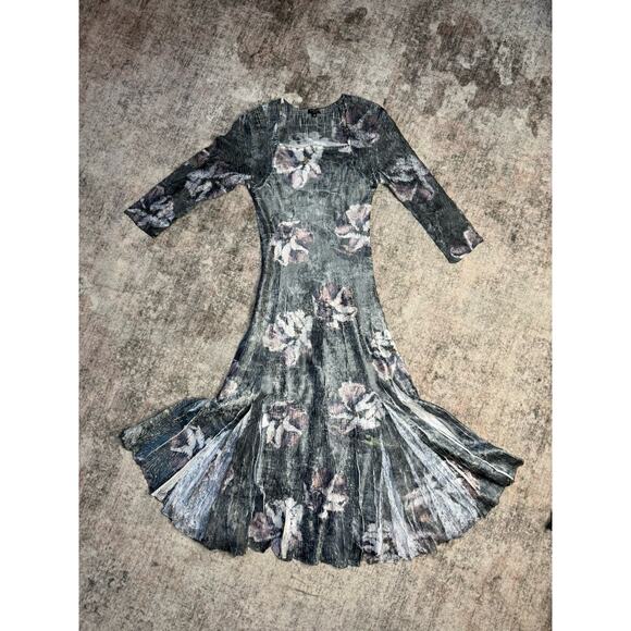 Komarov Abstract Floral Crinkle Charmeuse Lace Midi Dress Size M Romantic Fairy - Picture 4 of 16